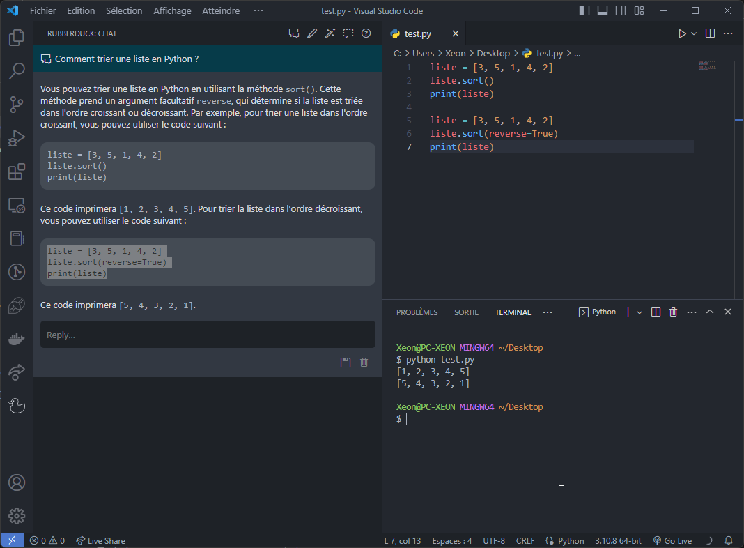rubberduck vscode trie liste python