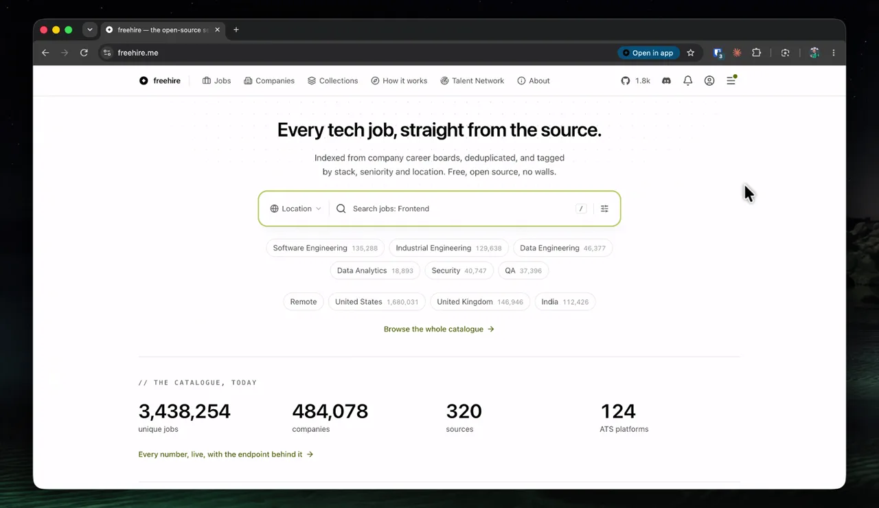 Capture de la page de freehire