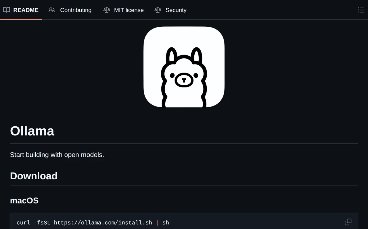 Capture de la page de Ollama