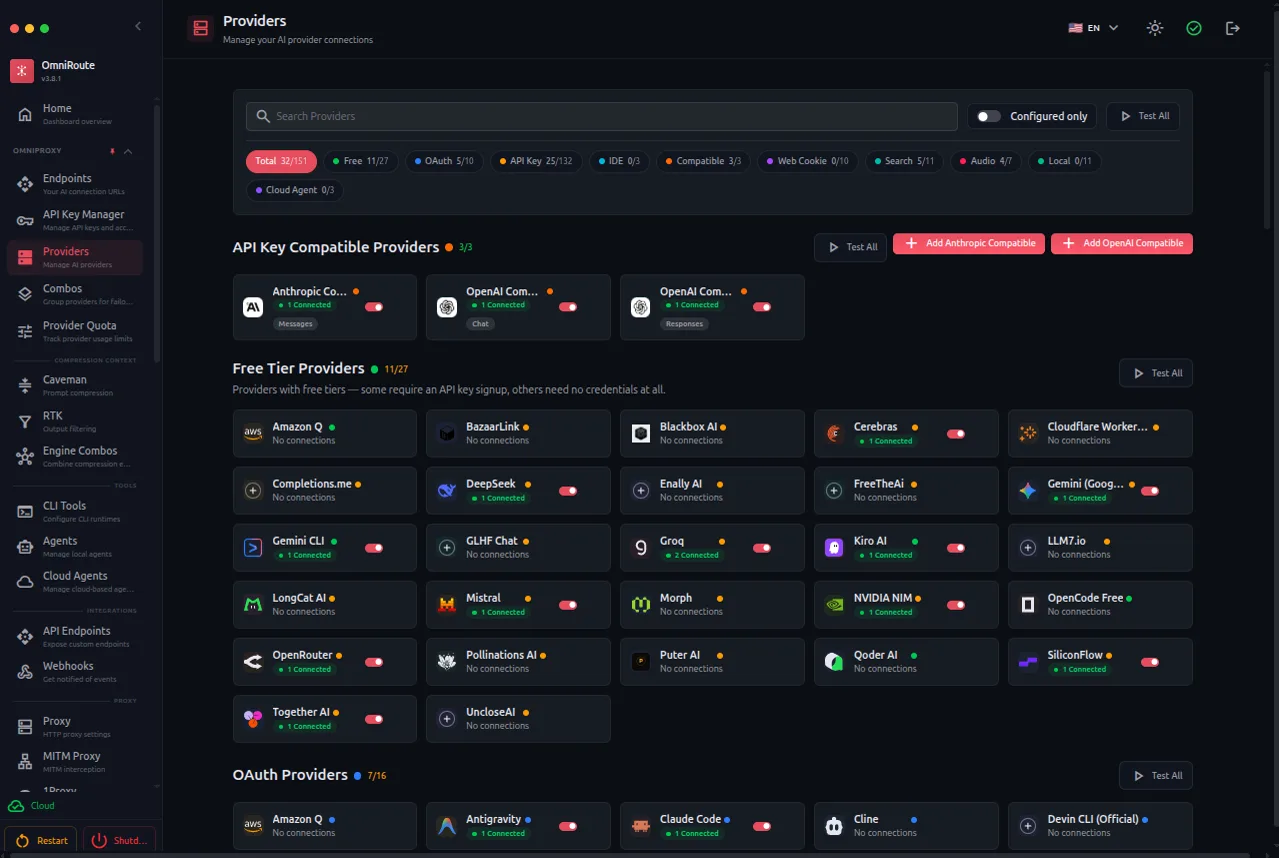 Capture de la page de OmniRoute