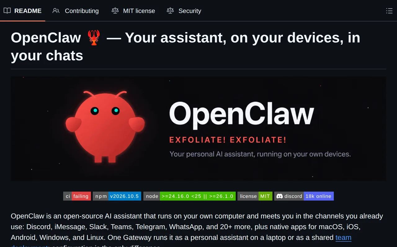 Capture de la page de OpenClaw