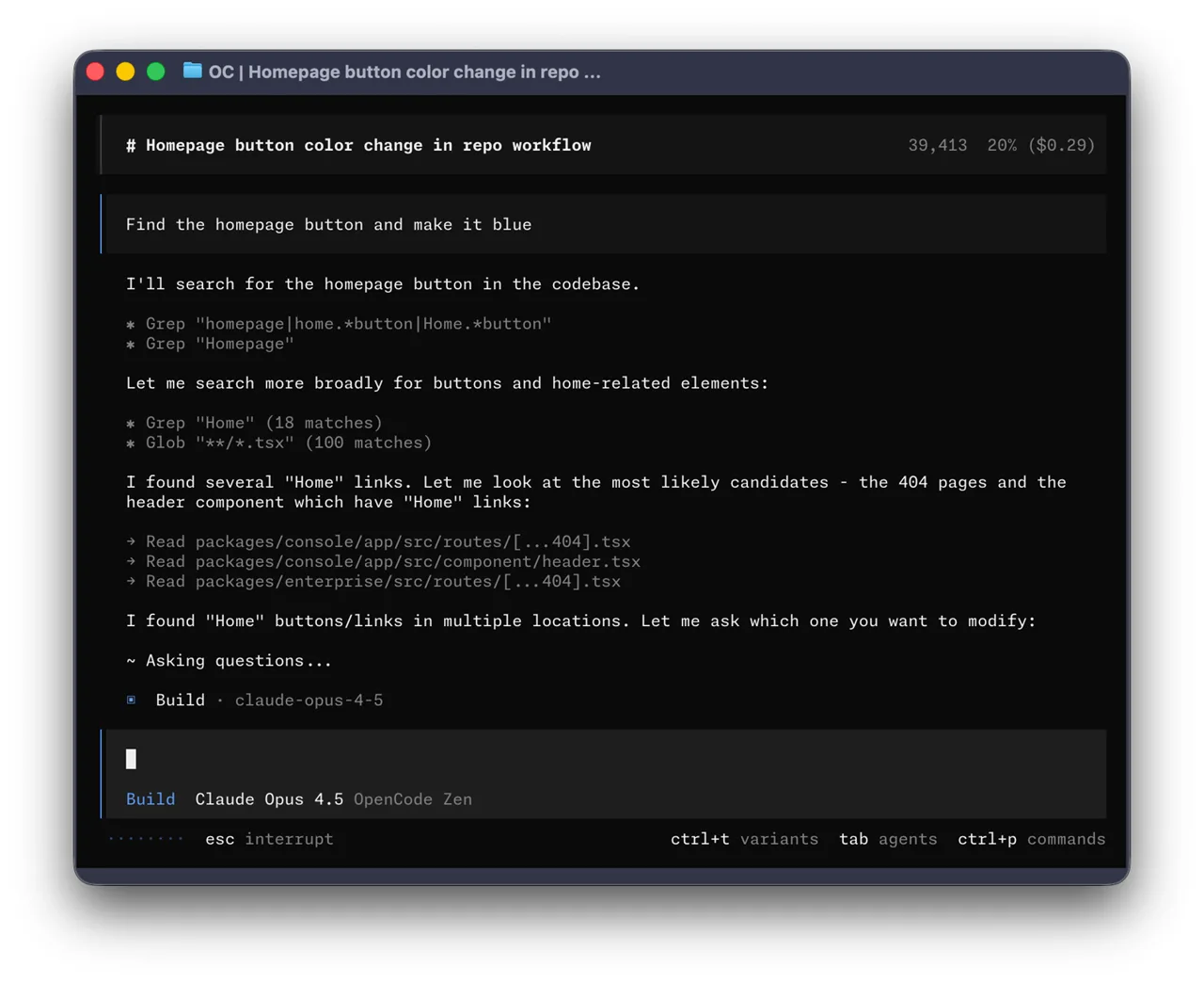 Capture de la page de opencode