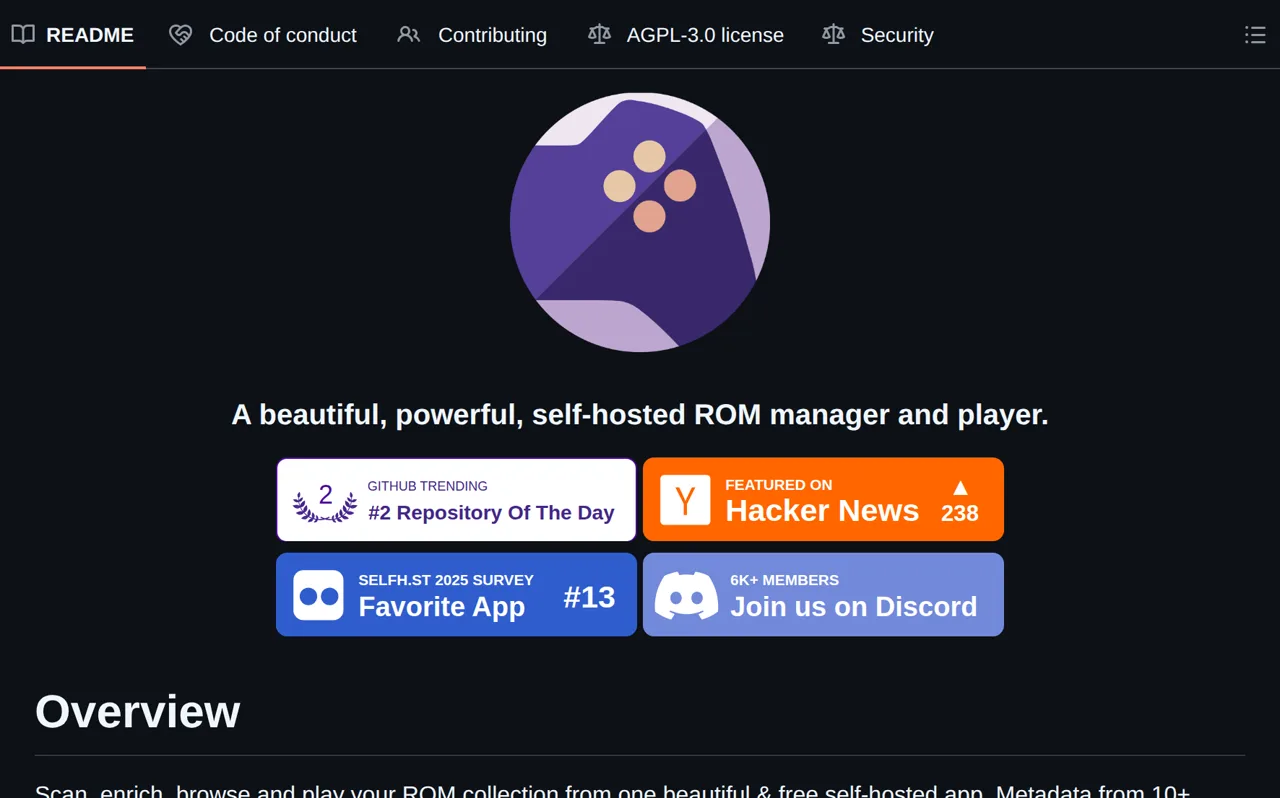 Capture de la page de RomM
